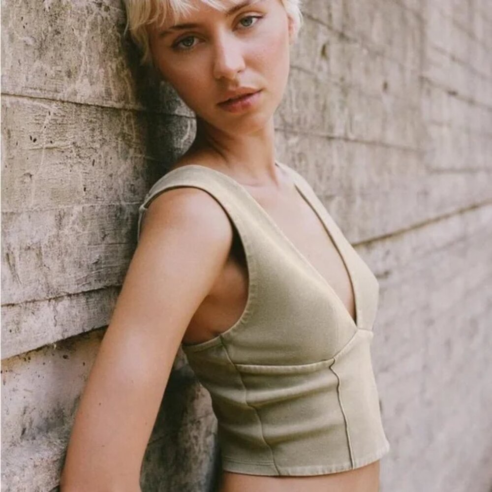 NWOT Zara Washed Effect Interlock Khaki Cropped Tank